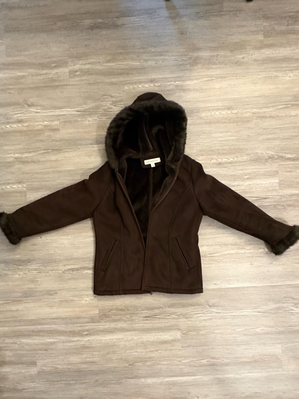 Liz Claiborne Brown Faux-Shearling Hooded Jacket - Picture 1 of 2